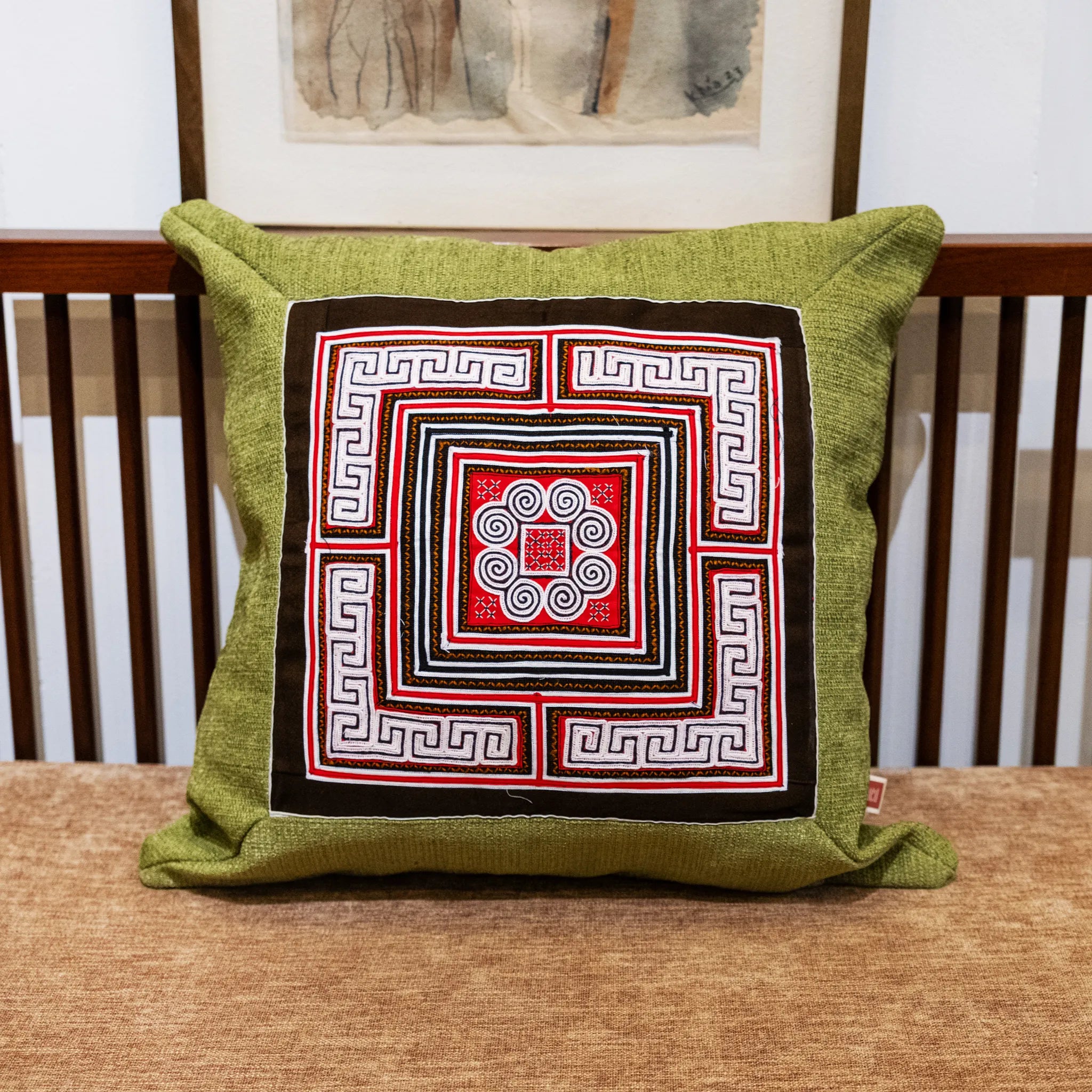 Flower Hmong Red Brocade Cushion Cover