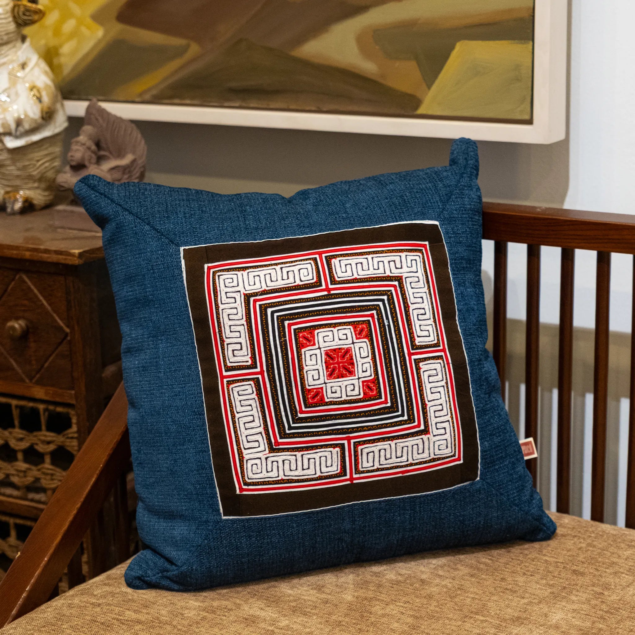 Flower Hmong Red Brocade Cushion Cover