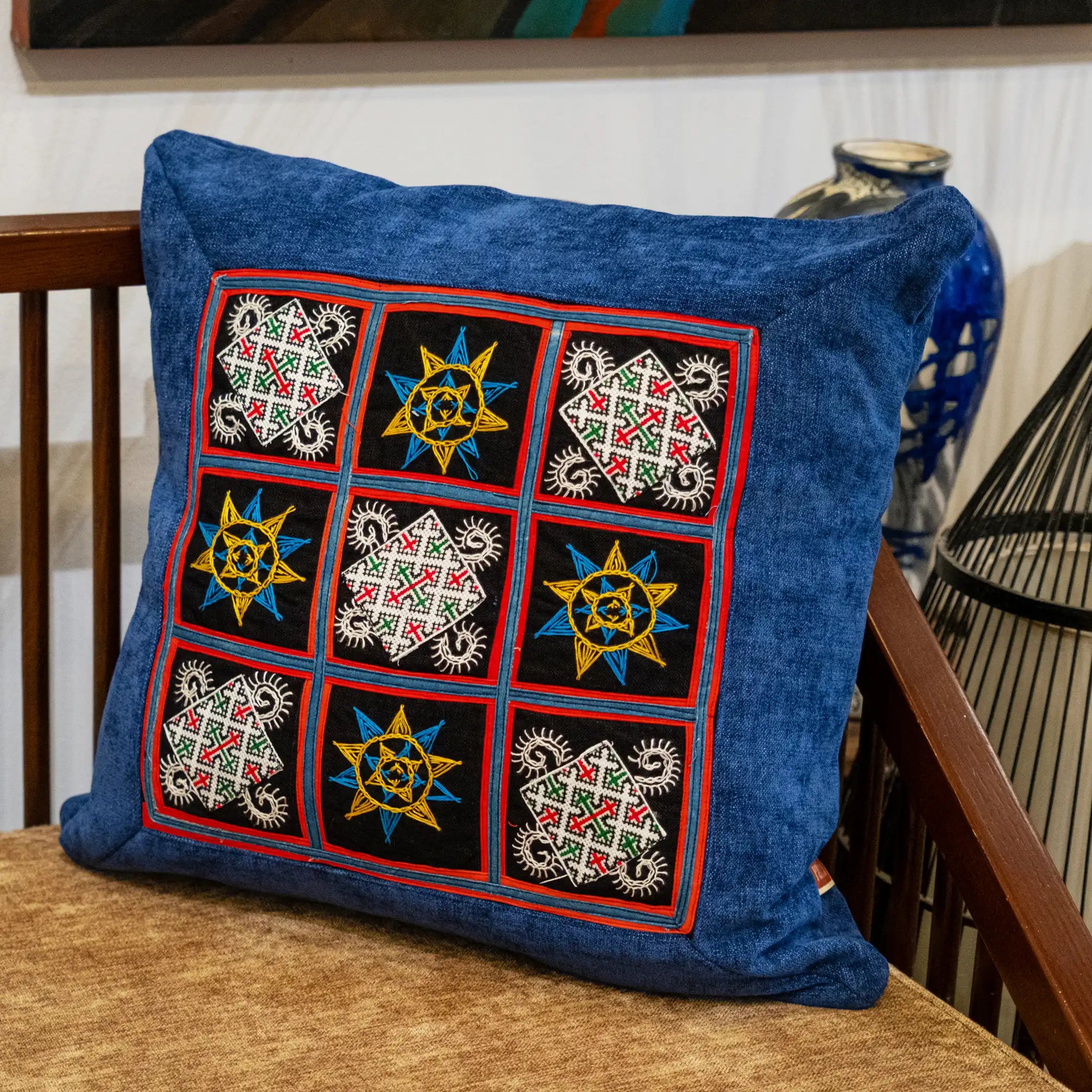Green Hmong Black Brocade Cushion Cover