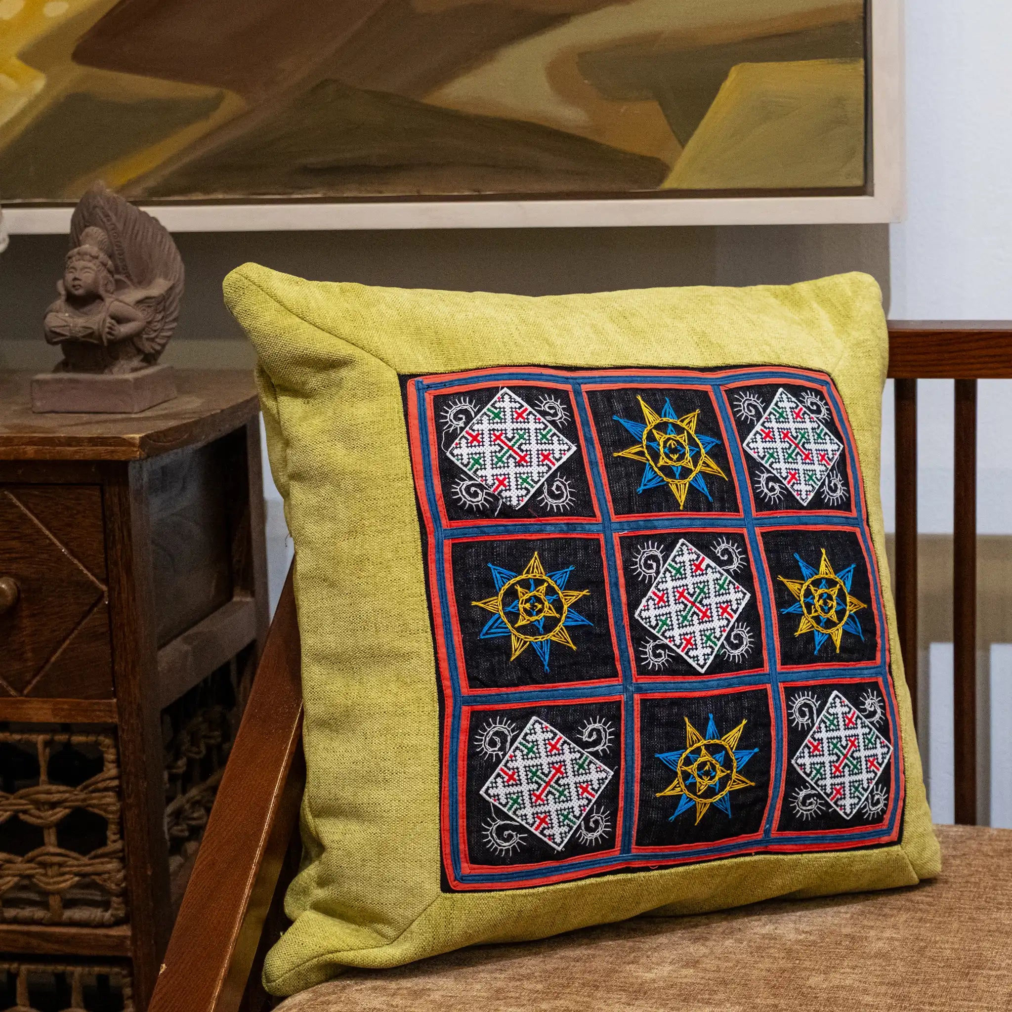 Green Hmong Black Brocade Cushion Cover