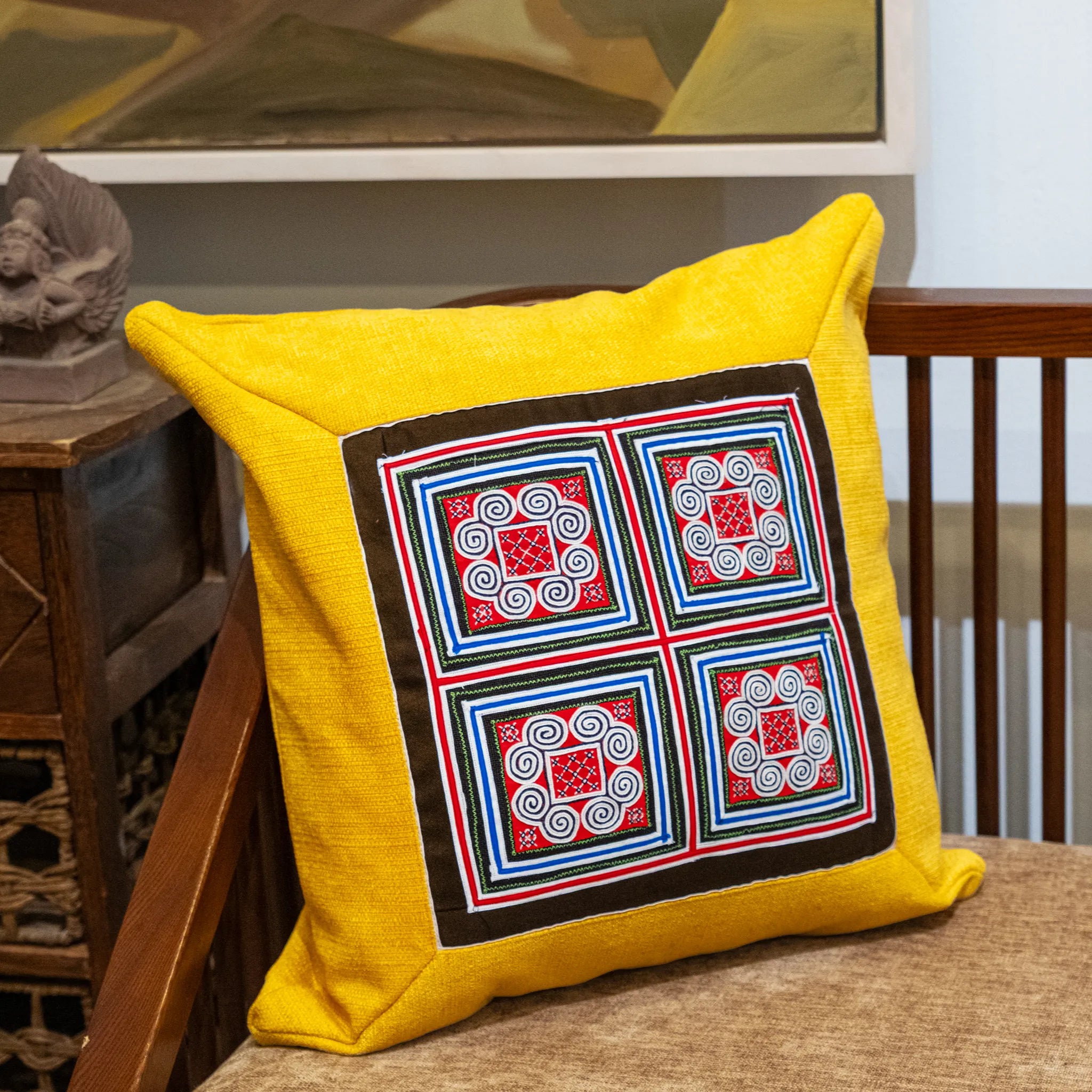 Flower Hmong Red Brocade Cushion Cover