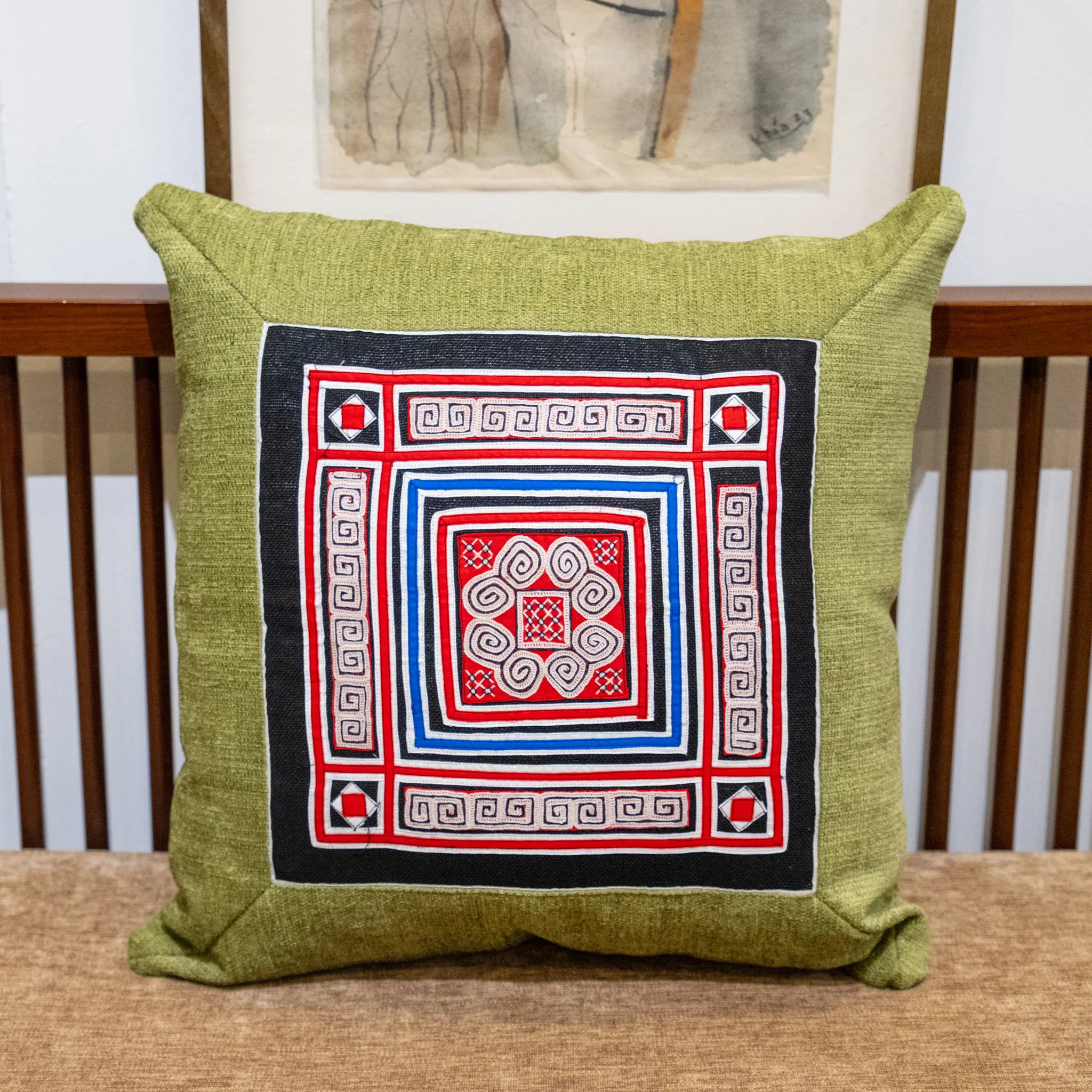 Flower Hmong Red Brocade Cushion Cover