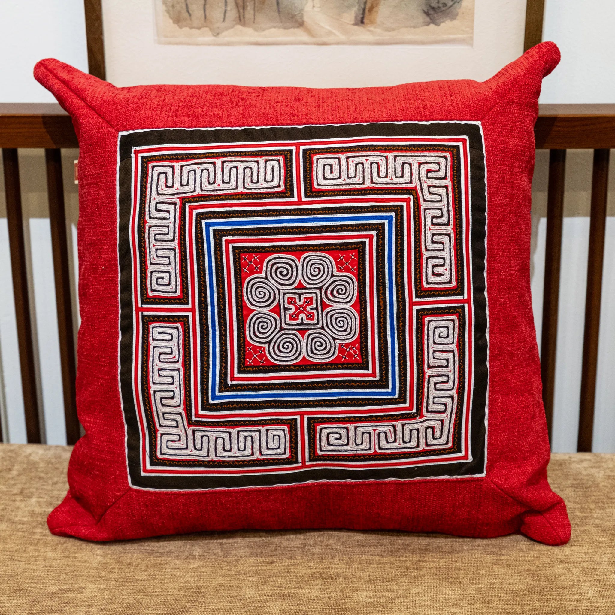Flower Hmong Red Brocade Cushion Cover