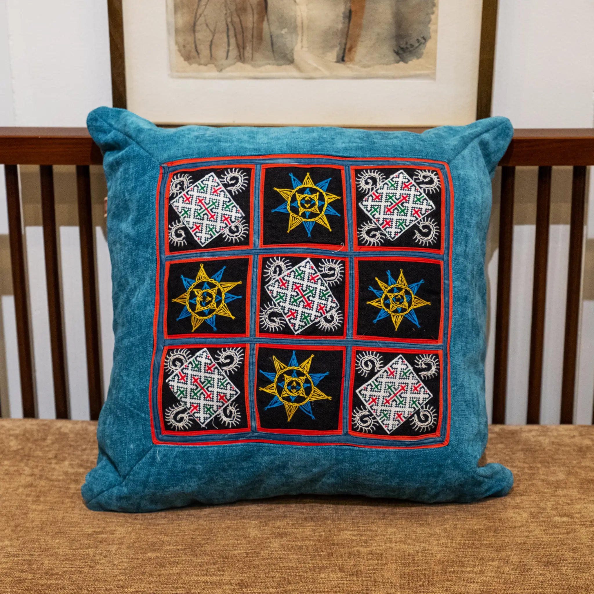 Green Hmong Black Brocade Cushion Cover
