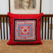 Flower Hmong Red Brocade Cushion Cover
