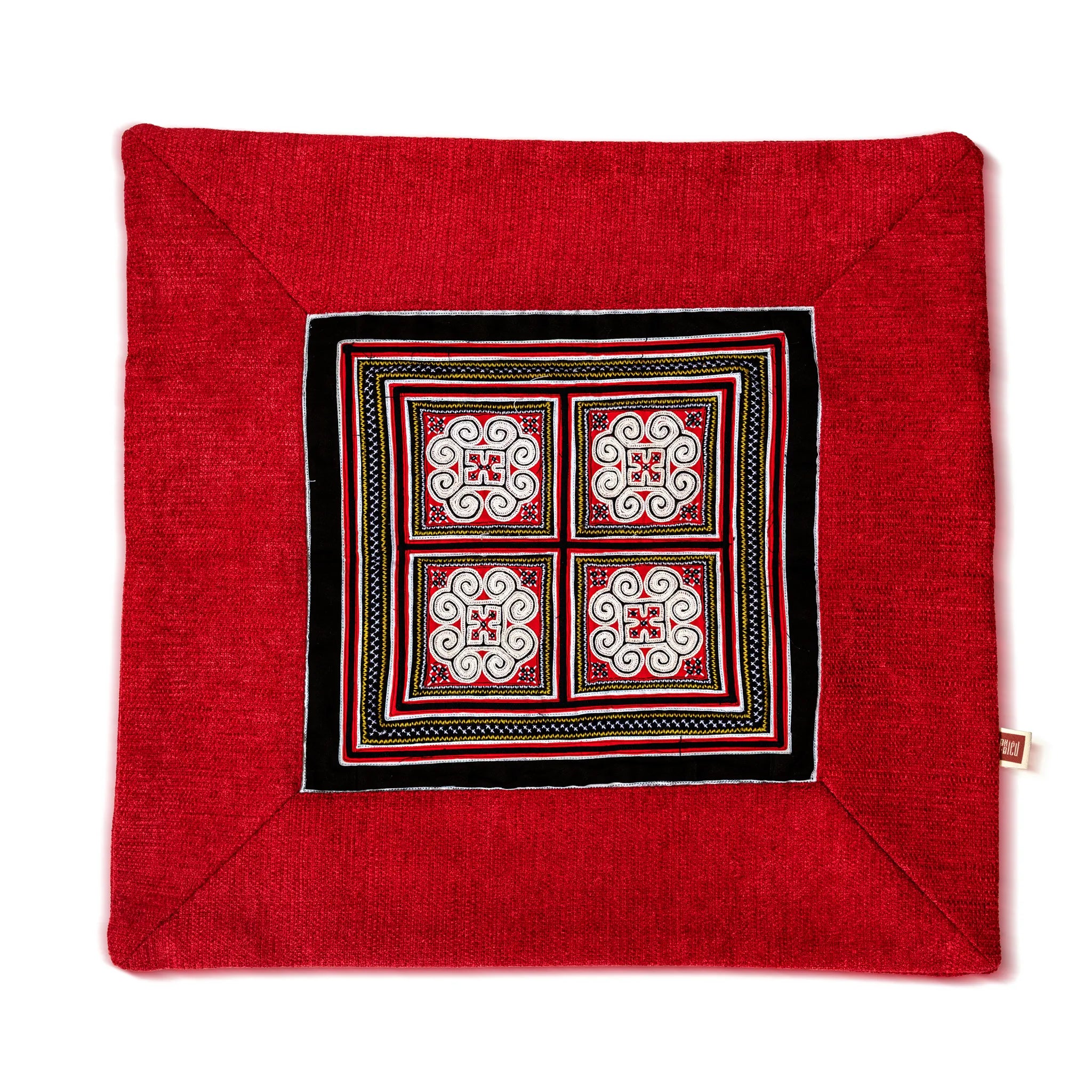 Flower Hmong Red Brocade Cushion Cover
