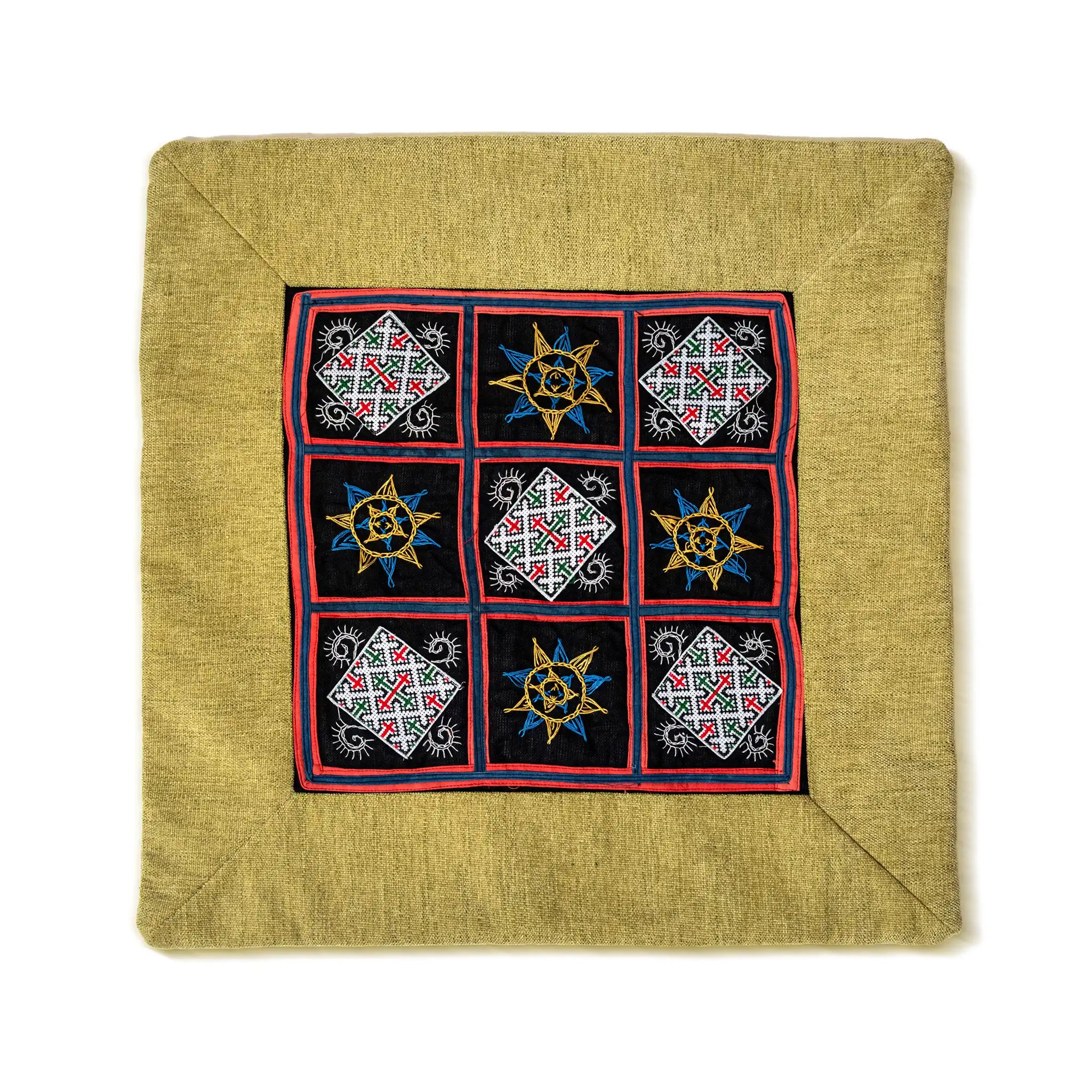 Green Hmong Black Brocade Cushion Cover