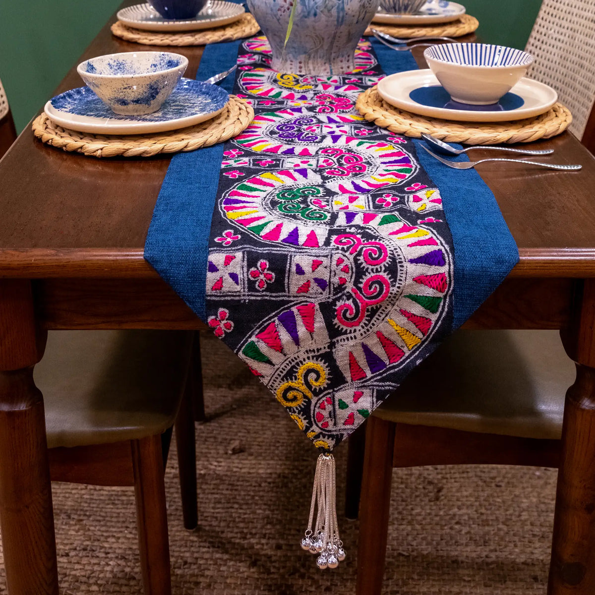 Flower Hmong Winding Brocade Table Runner