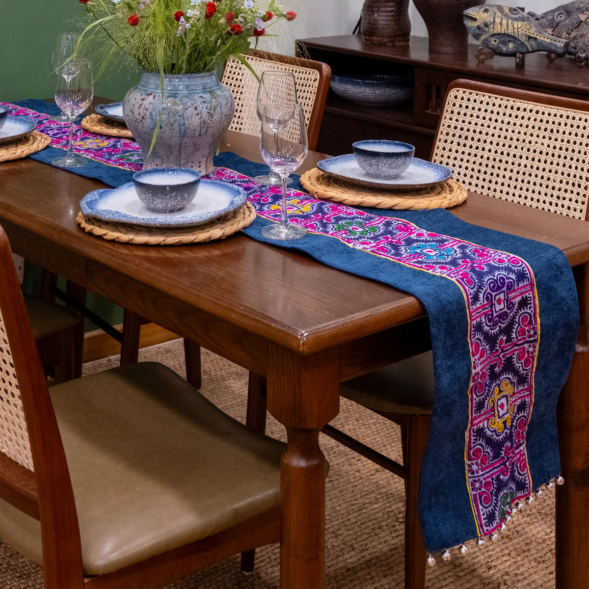 Flower Hmong Brocade Table Runner